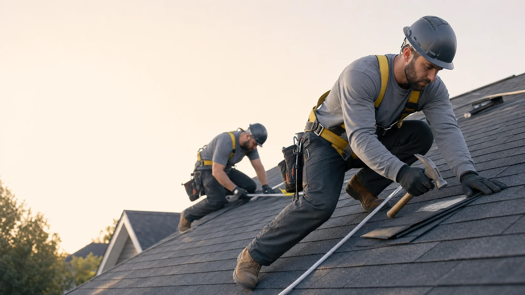 Roofing professionals preparing for a residential project
